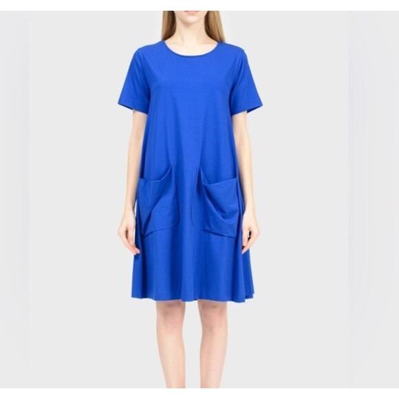 COS Cotton Jersey A-line Swing Dress Royal Blue Pockets Size XS Summer Beach - Picture 2 of 10